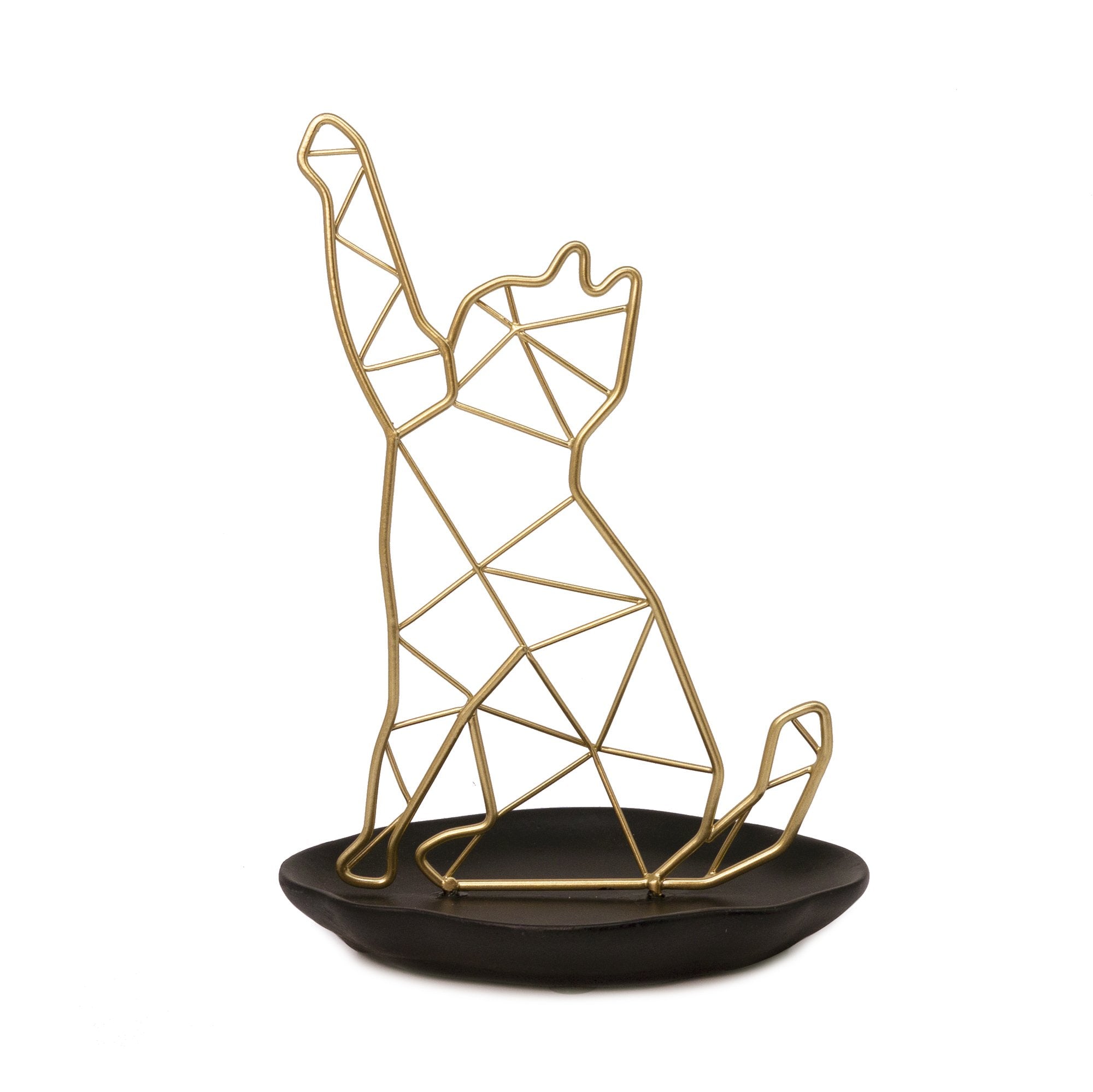 Gold geometric cat-shaped stand on a white background