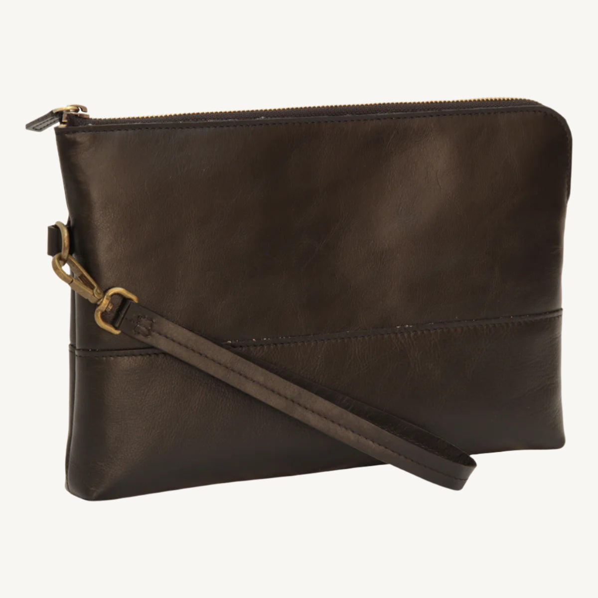 "Full-grain calfskin leather document case with synthetic lining, inner pockets, and detachable handle – sleek and professional"