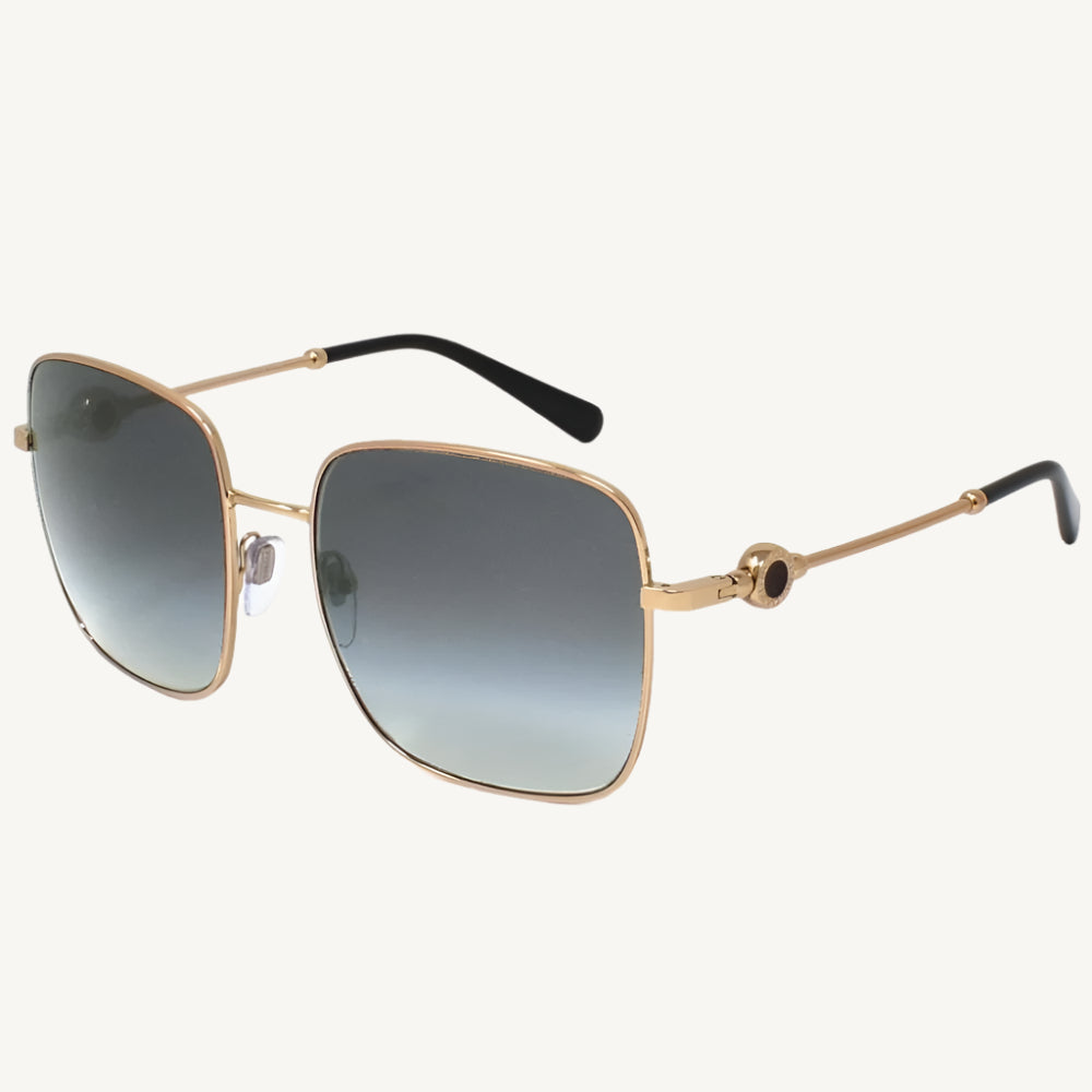 "Bvlgari unisex sunglasses, model BV6165-20148G-57, featuring elegant pink gold metal frame with grey lenses and minimalist luxury style"