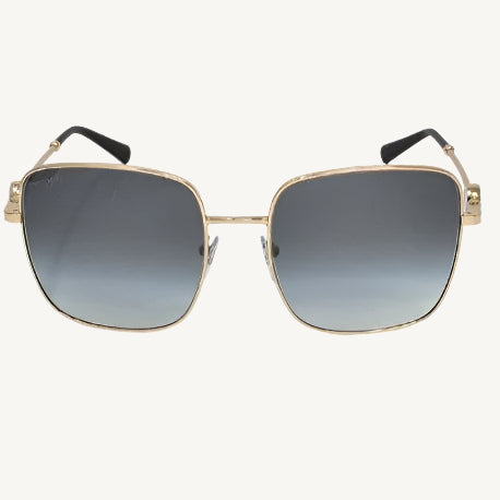 "Bvlgari unisex sunglasses, model BV6165-20148G-57, featuring elegant pink gold metal frame with grey lenses and minimalist luxury style"