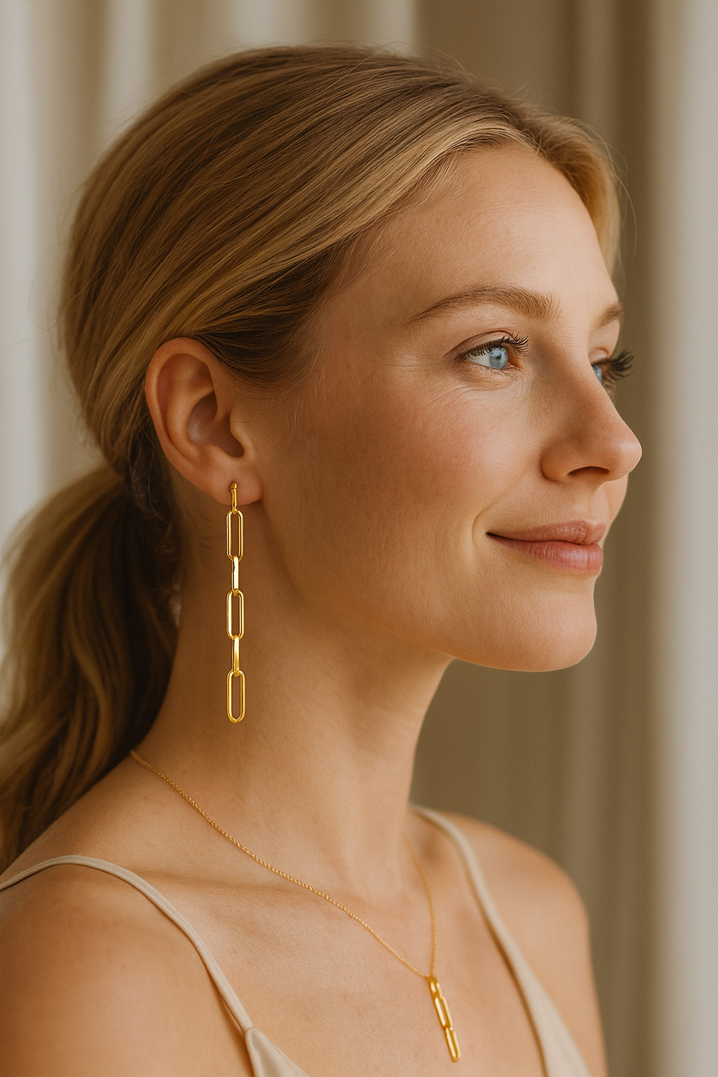 14K Yellow Gold Five Link Paperclip Chain Earrings ..