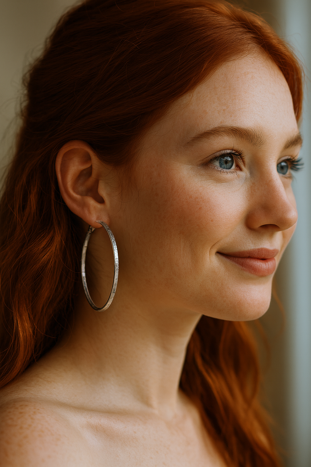 Sterling Silver Large Hoop Earrings with Hammered Texture(3x20mm) ..