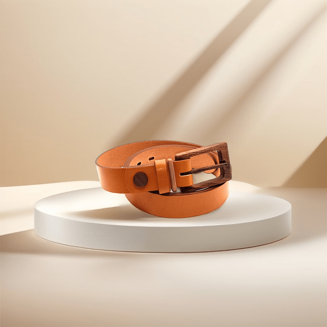 Women’s leather wood belt "Banff Empathy 308" — crafted from premium leather with a smooth wooden accent, combining natural beauty, durability, and timeless elegance.