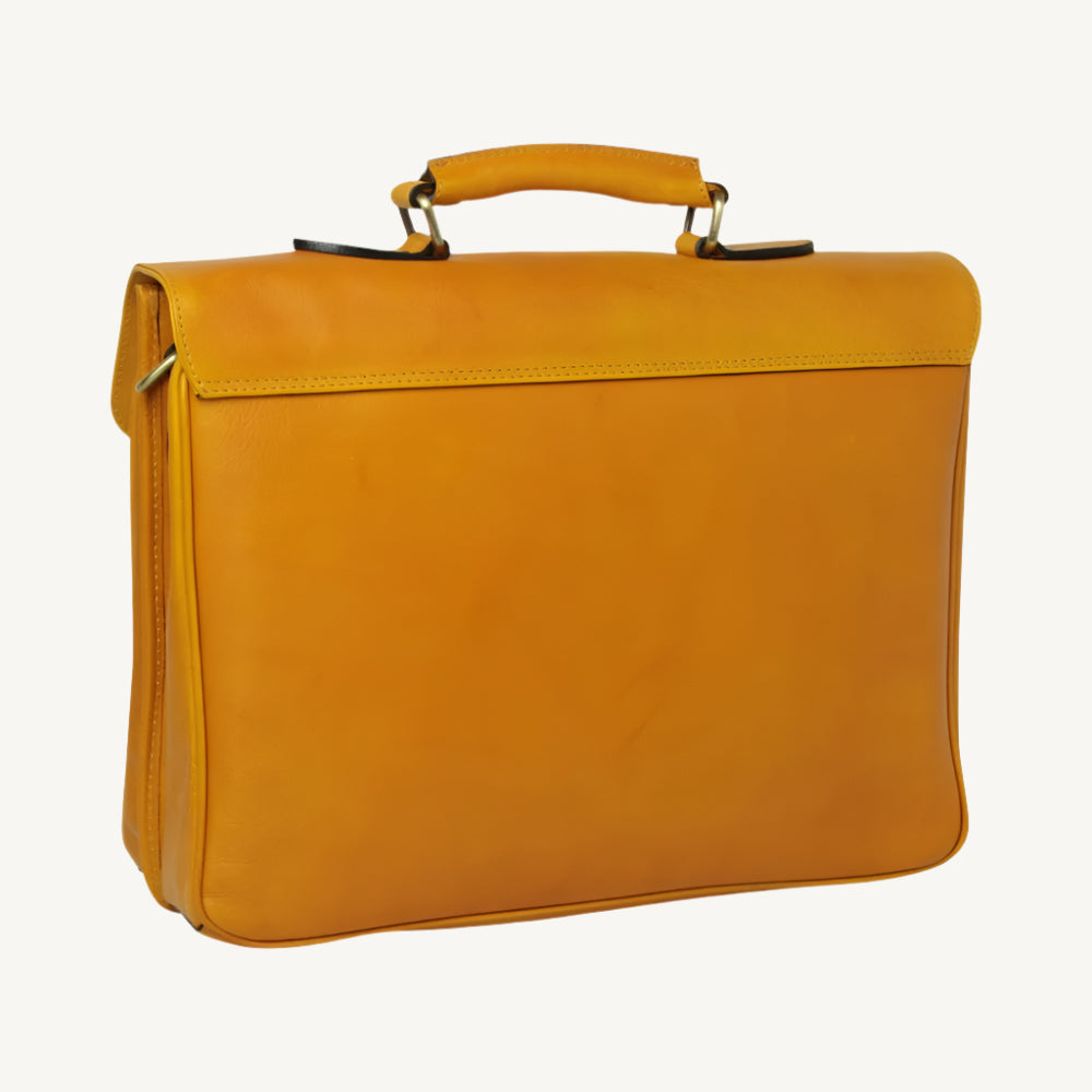Full Grain Leather Briefcase – Yellow Ocher
