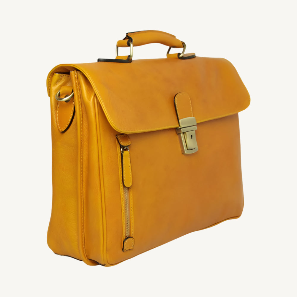 Full Grain Leather Briefcase – Yellow Ocher