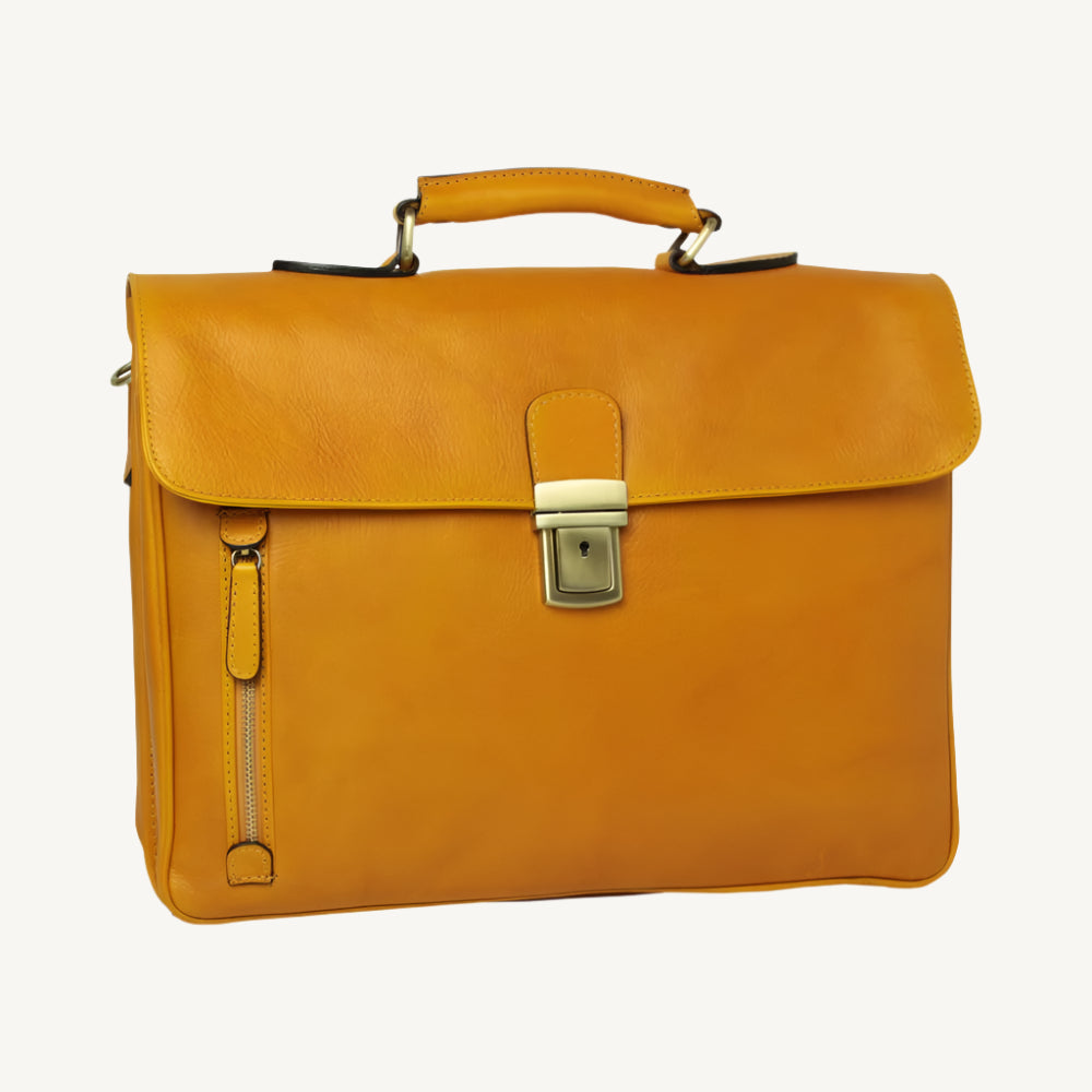 Full Grain Leather Briefcase – Yellow Ocher