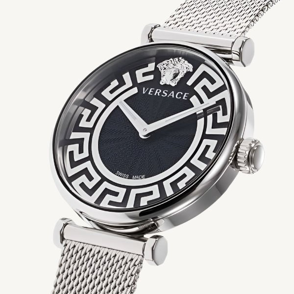Versace VE1CA0423 Lady ladies watch with silver-tone polished/matte stainless steel case and bracelet, silver-grey dial, sapphire glass – sophisticated Swiss quartz watch for women.