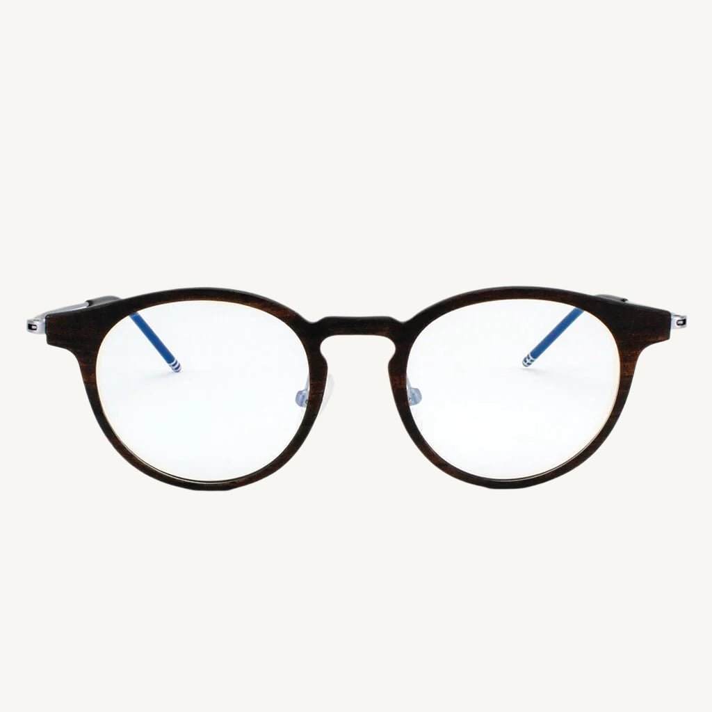 Marion featherlight titanium and wood eyeglasses — modern and stylish, featuring a unique blend of natural wood accents and ultra-light titanium frames. Perfect for comfort and elegance.