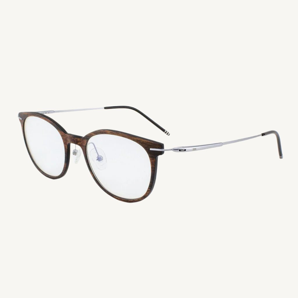 Pinellas featherlight titanium and wood eyeglasses — stylish, ultra-light, and durable, combining sleek titanium frames with natural wood accents for a modern and refined look.