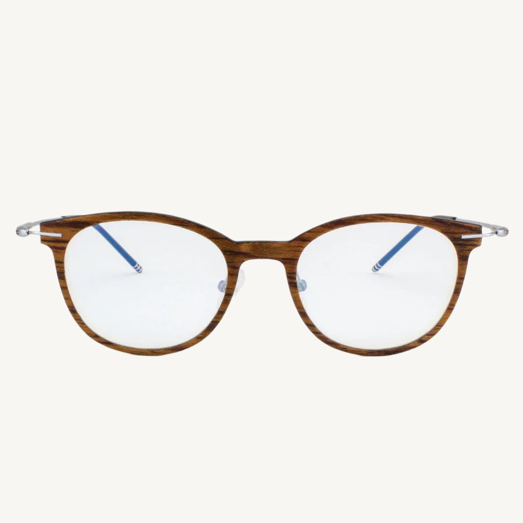 Pinellas featherlight titanium and wood eyeglasses — stylish, ultra-light, and durable, combining sleek titanium frames with natural wood accents for a modern and refined look.
