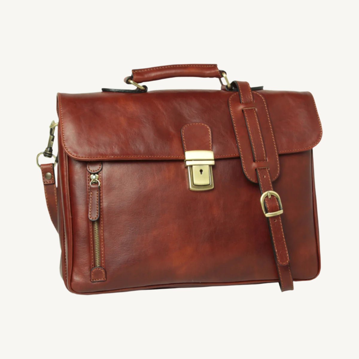 "Classic brown full grain leather briefcase, designed with timeless elegance and practical features for everyday professional use."