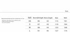 Size chart for clothing with measurements in centimeters