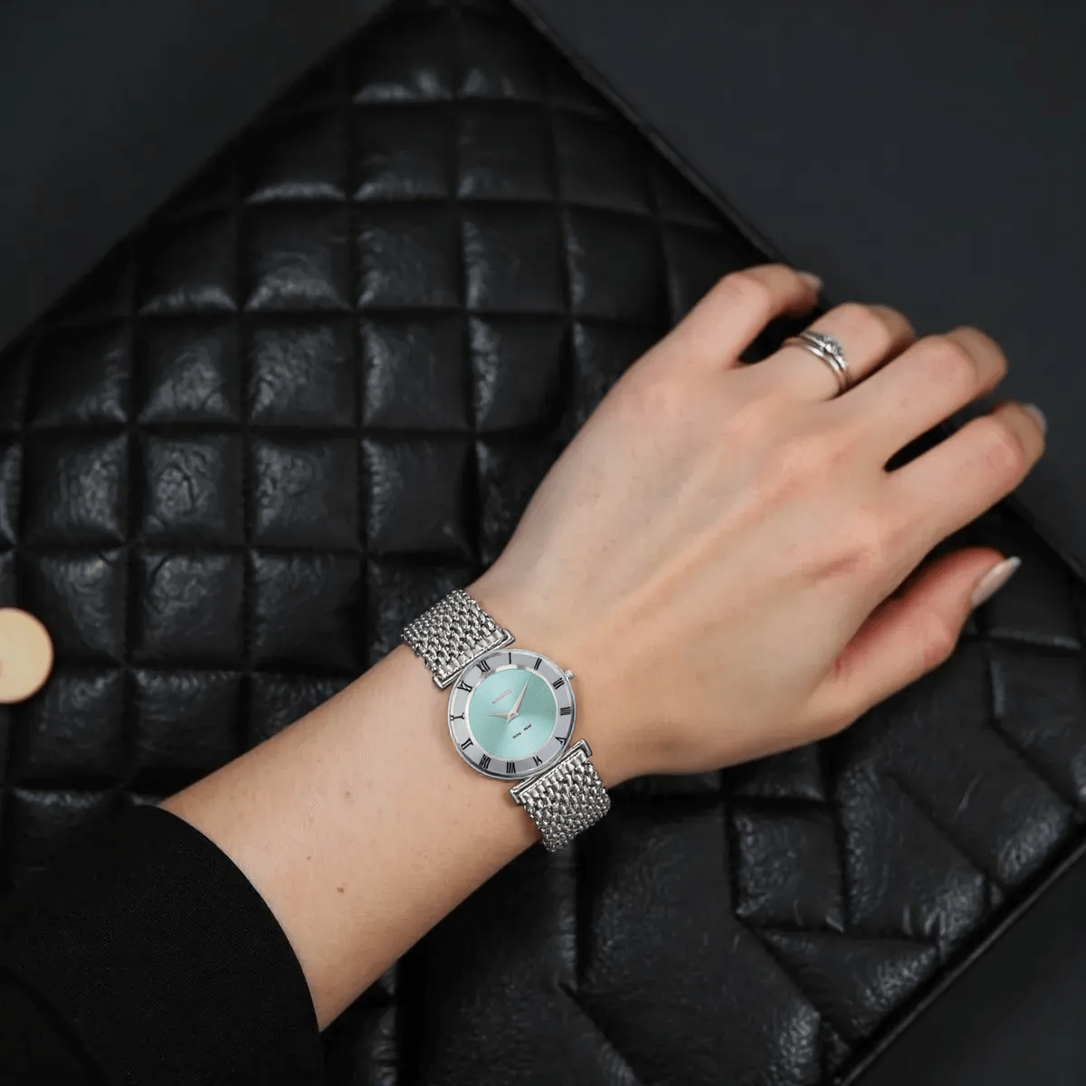 "Jowissa Roma silver ladies watch with blue dial, Swiss made, stainless steel strap, sapphire glass"