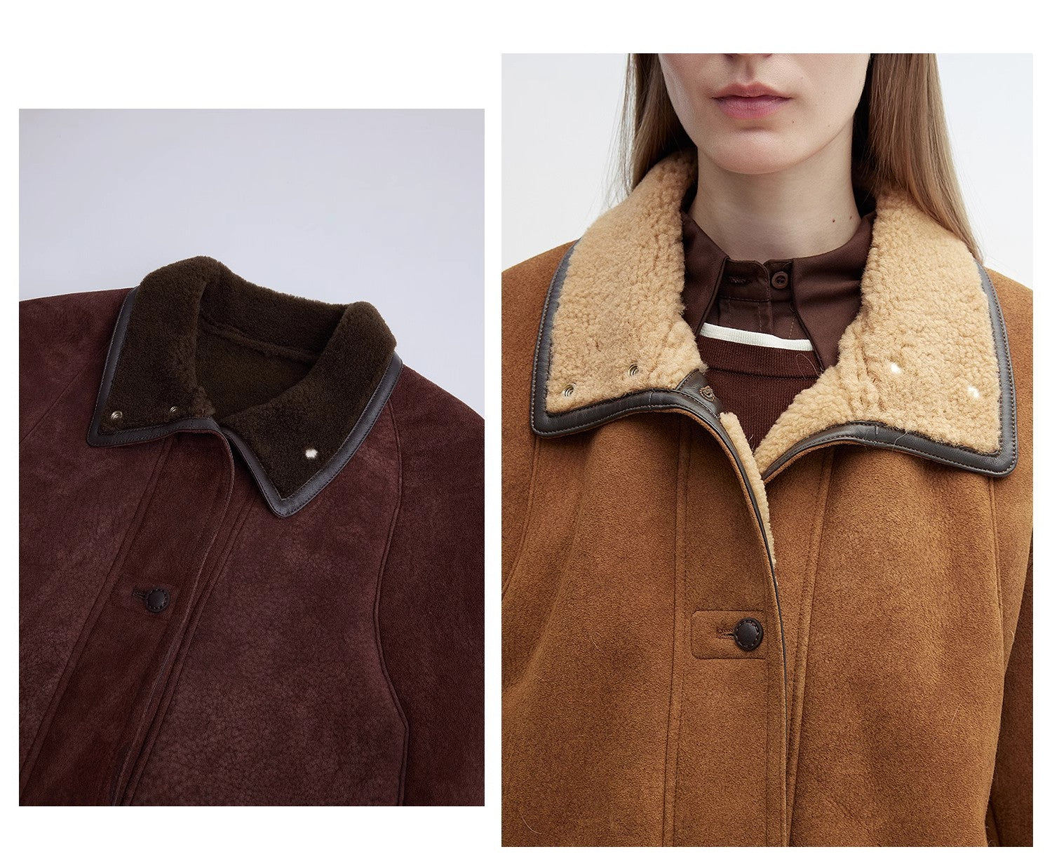 Close-up of a brown coat with a fur-lined collar on a white background