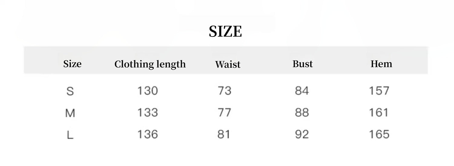 Size chart for clothing with measurements in centimeters