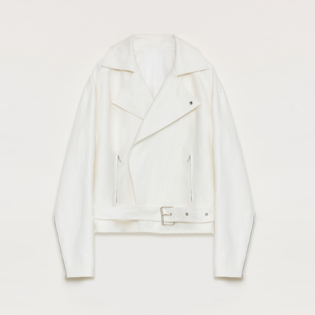 White jacket with a belt on a light gray background