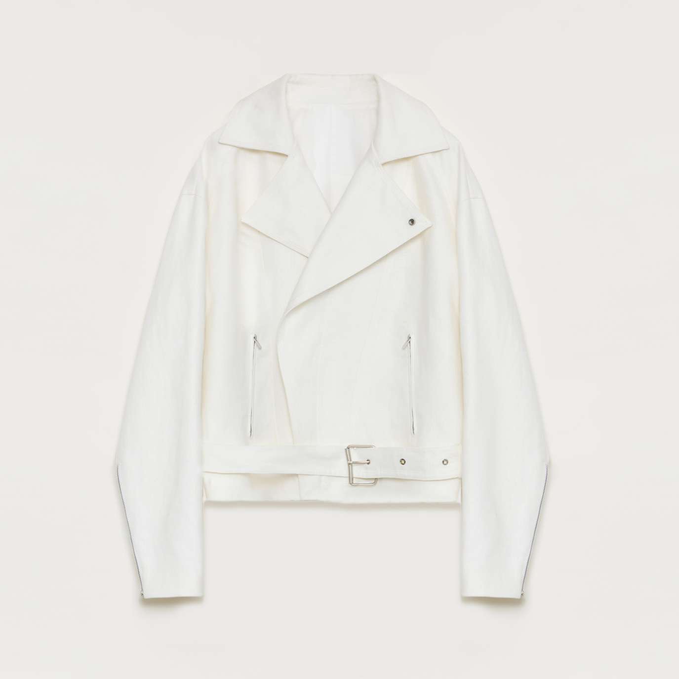 White jacket with a belt on a light gray background
