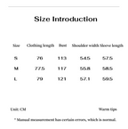 Size introduction chart with clothing measurements in centimeters