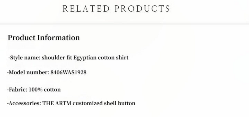 Product information text on a white background