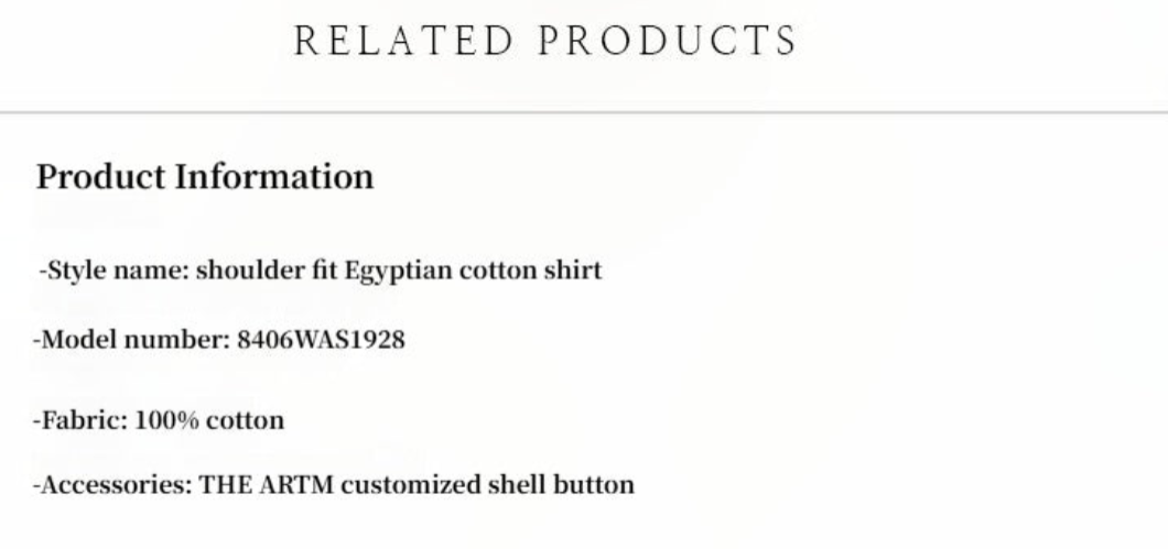 Product information text on a white background