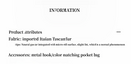 Text information about product attributes on a white background