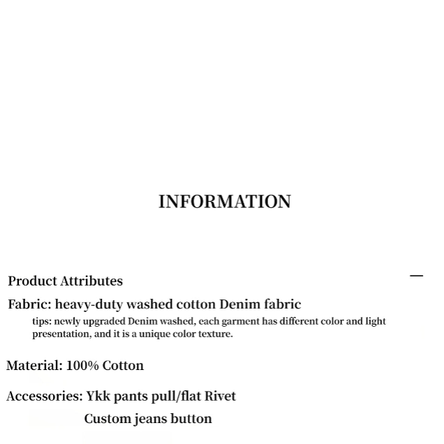 Text information card with product attributes on a white background