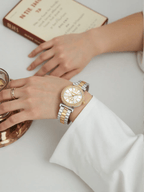 Just Cavalli Varenna Set JC1L273M0085 ladies watch with silver and gold polished stainless steel case and strap, silver dial, and crystal-set bezel.