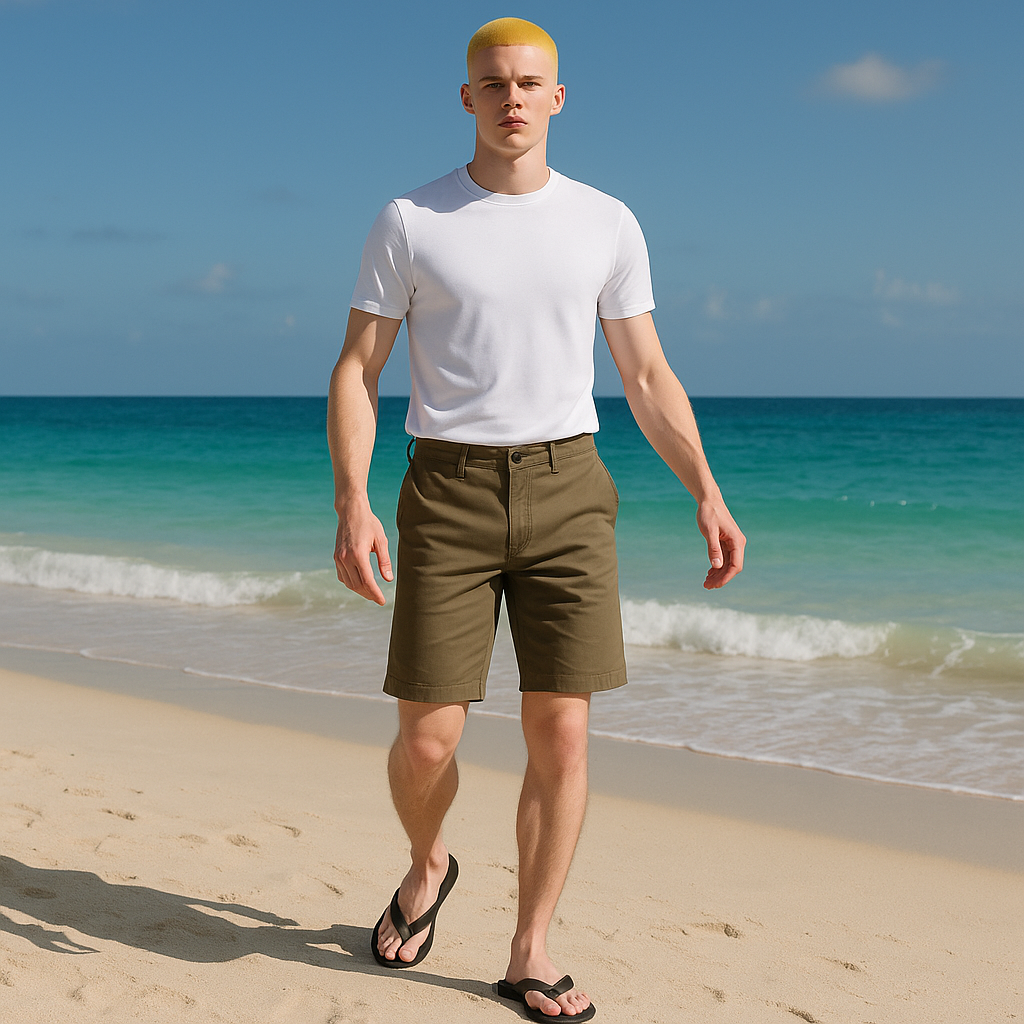 Man standing on a beach with ocean in the background