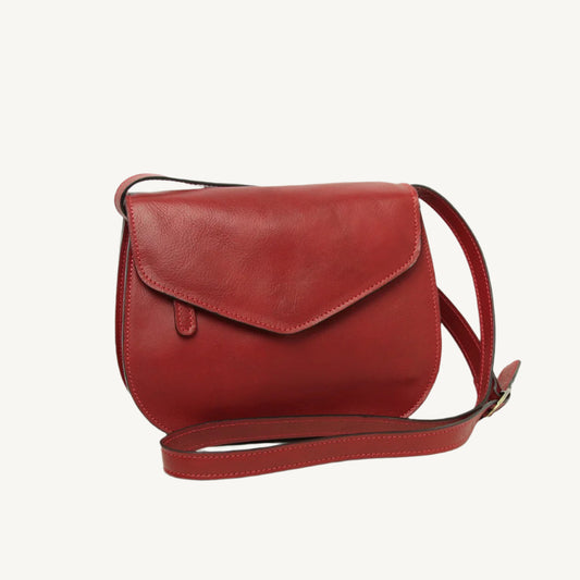 Luxury full-grain calfskin leather shoulder bag with multiple compartments, zippered front and back pockets, and adjustable strap.