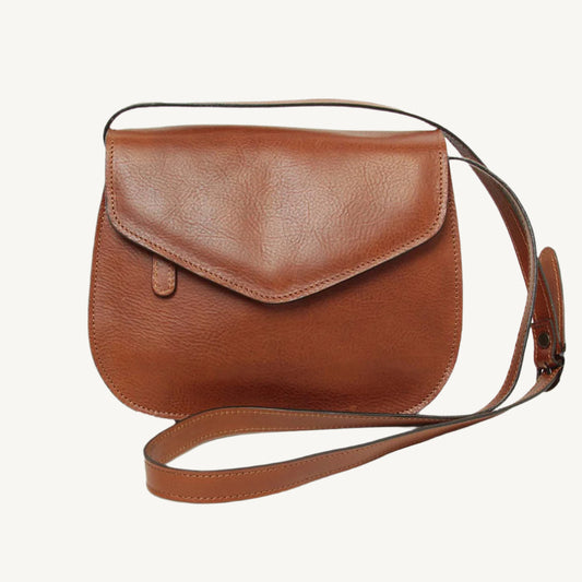 Elegant full-grain calfskin leather shoulder bag with multiple compartments, zipper pockets, and adjustable strap.