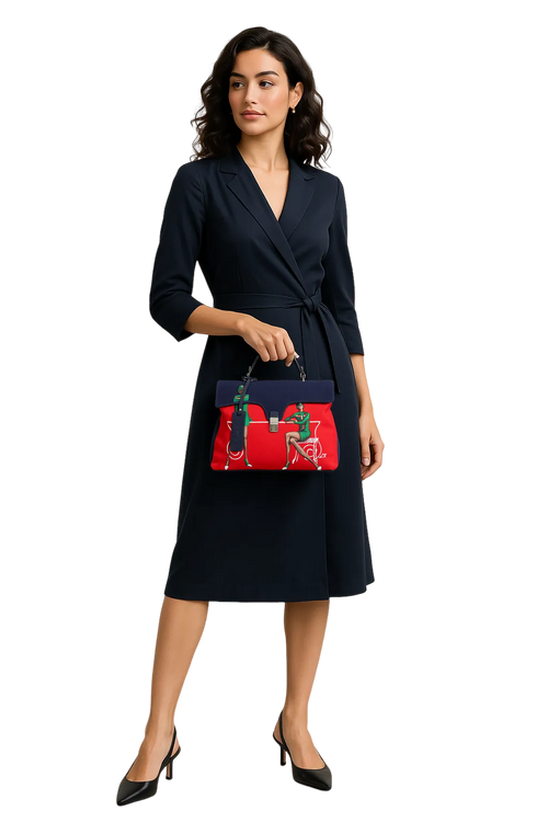  Hand-painted designer handbag featuring artistic Italian-inspired details, blending fine art with elegant, functional fashion.