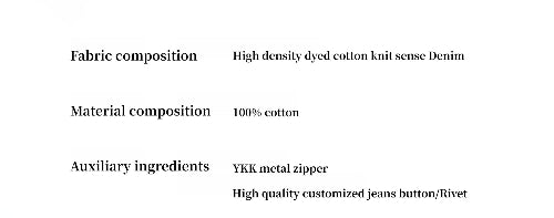 Text detailing fabric and material composition on a white background