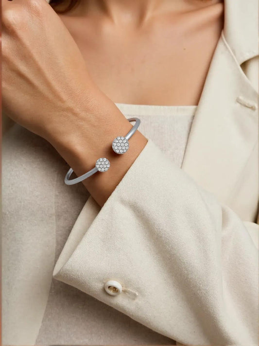 14K White Gold Diamond Cluster Bangle – 2 mm