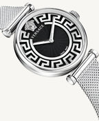 Versace VE1CA0423 Lady ladies watch with silver-tone polished/matte stainless steel case and bracelet, silver-grey dial, sapphire glass – sophisticated Swiss quartz watch for women.