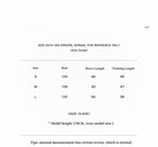 Size guide chart for clothing with measurements in centimeters