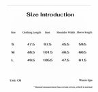 Size introduction chart with clothing measurements in centimeters