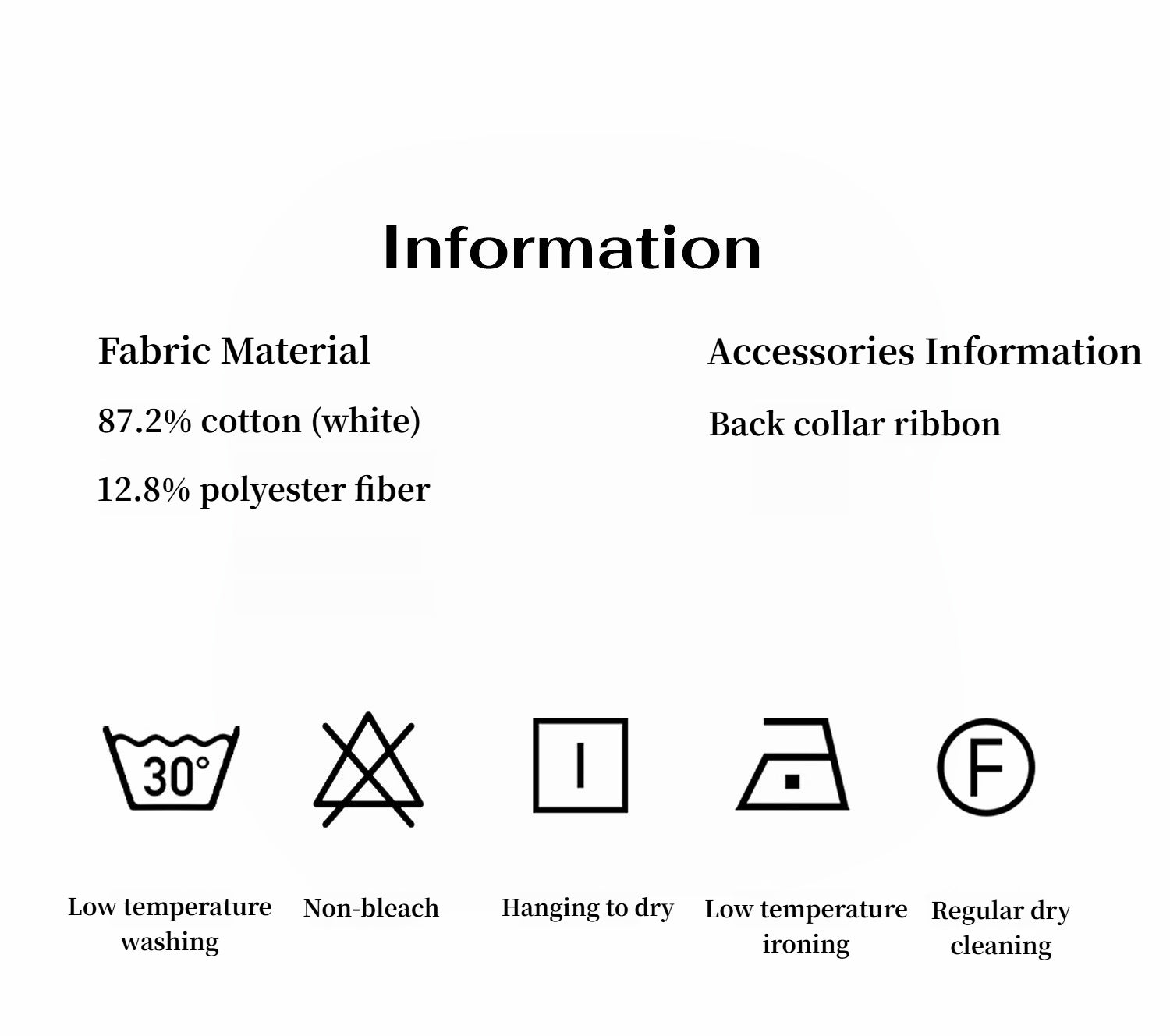 Fabric care label with material composition and washing instructions on a white background