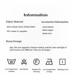 Textual information about fabric material, accessories, and care instructions on a white background.