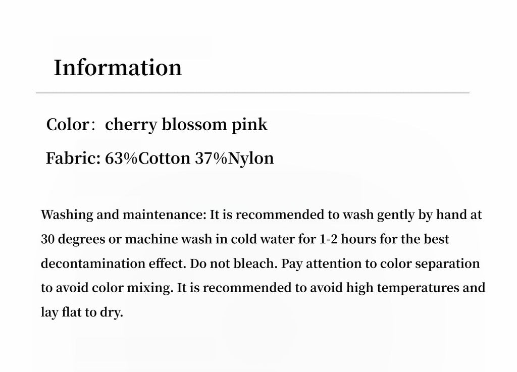 Text information card with fabric details and care instructions on a white background