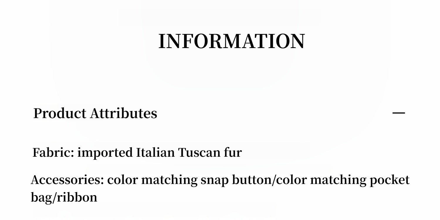 Text information card with product attributes on a white background