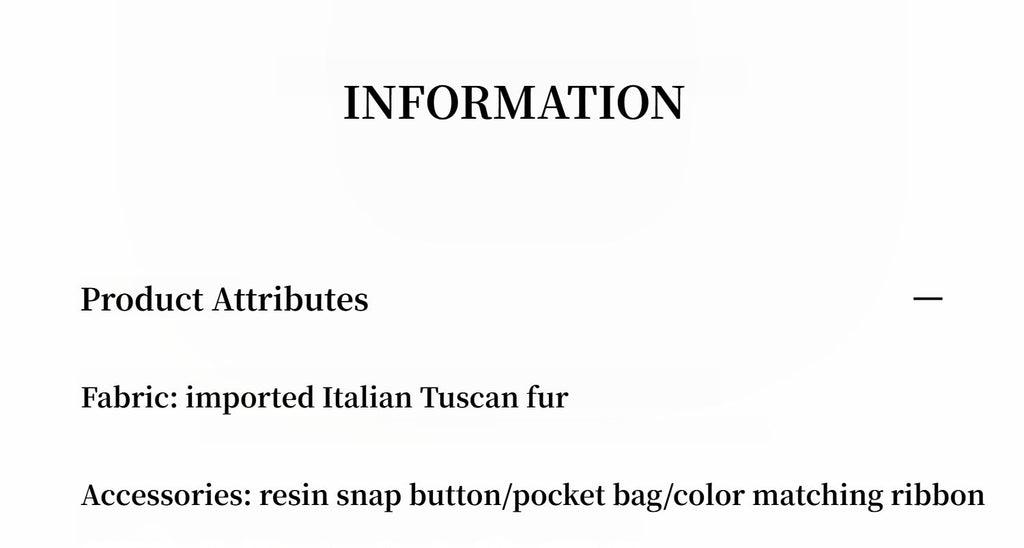 Text information card with product attributes on a white background