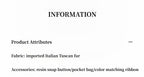 Text information card with product attributes on a white background