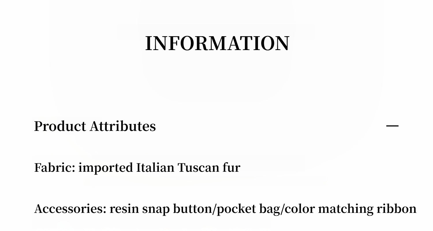 Text information card with product attributes on a white background