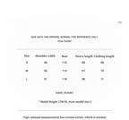 Size guide chart for clothing with measurements in centimeters