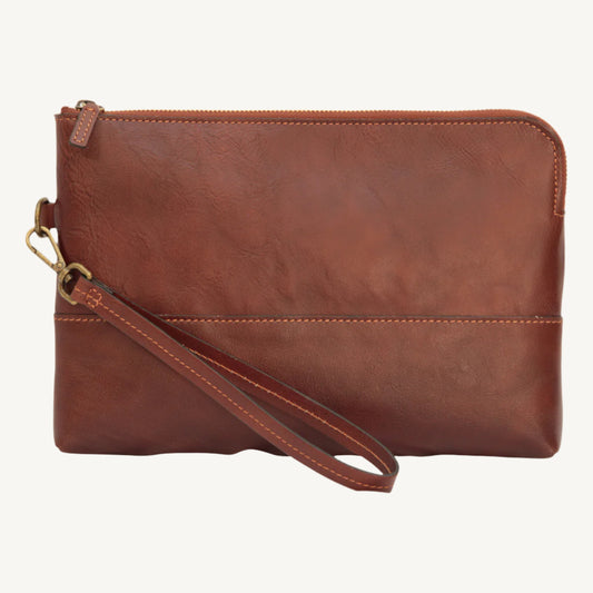 "Elegant full-grain calfskin leather document case with synthetic lining, two inner open pockets, and detachable handle – sleek and practical"