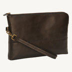 "Full-grain calfskin leather document case with synthetic lining, inner pockets, and detachable handle – sleek and professional"