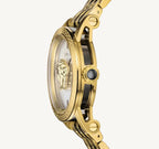 Versace Palazzo Empire men’s watch with silver dial, gold and grey two-tone stainless steel strap, and anti-reflective sapphire glass, Swiss made.