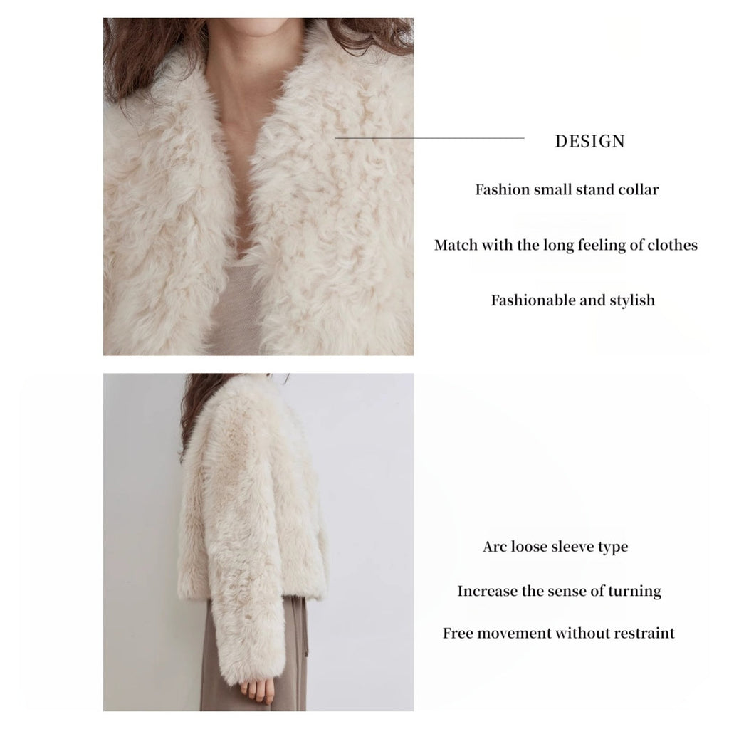 White fur coat with design details on a white background