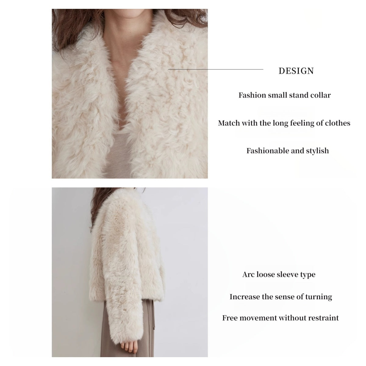White fur coat with design details on a white background