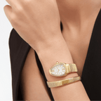 "Just Cavalli Signature Snake Amalfi JC1L270M0025 ladies watch with gold-tone stainless steel strap, stone-set silver dial, and polished finish."